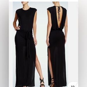 Haute Hippie Black Draped Open Back Modal Jersey Long Maxi Dress Gown
